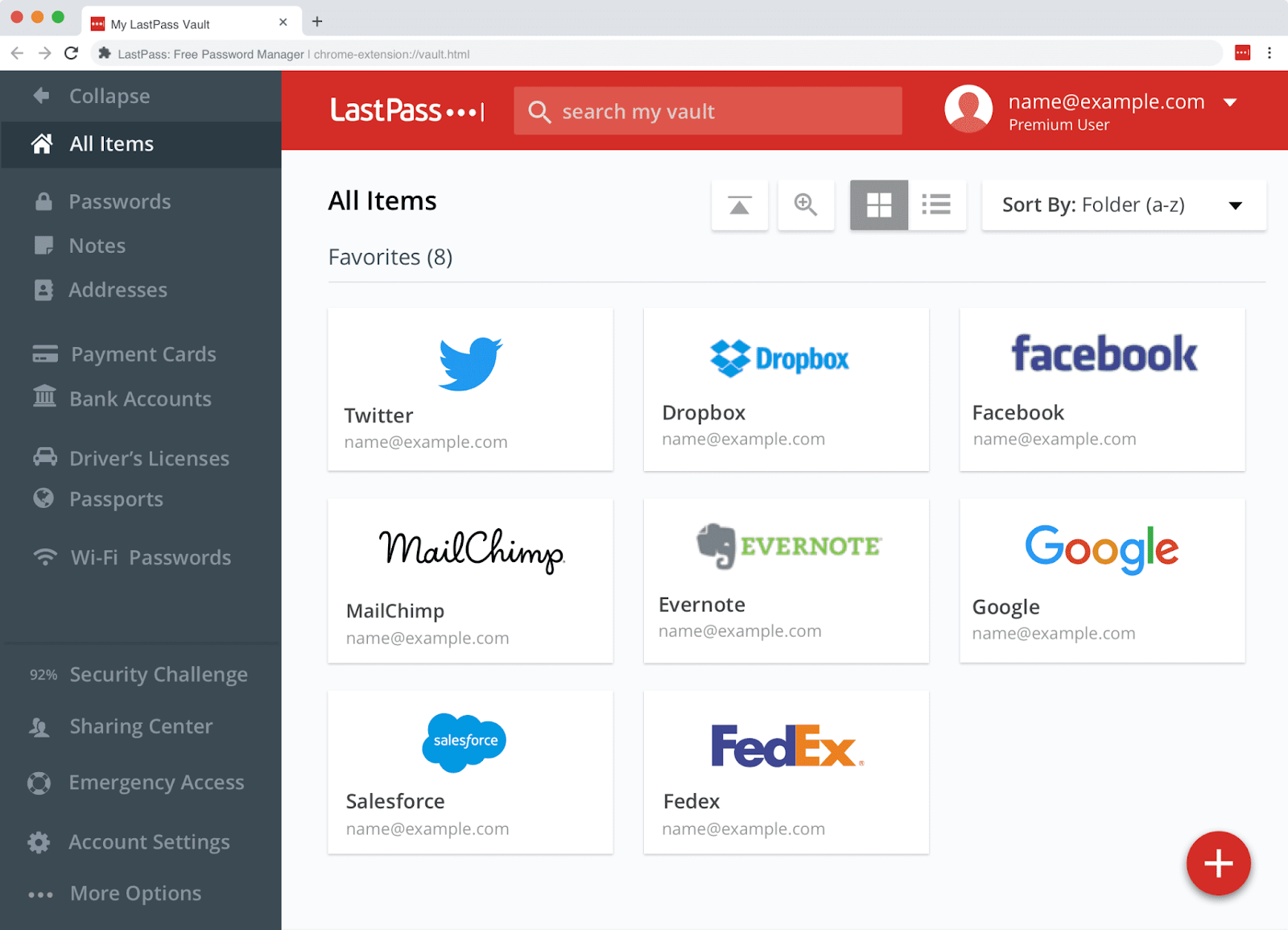 Aperçu de l'interface LastPass.