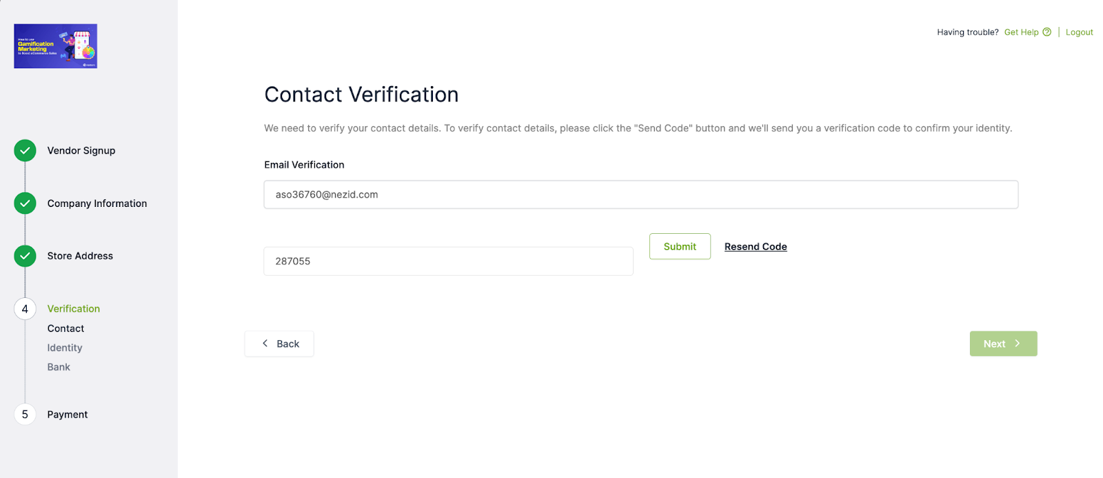This screenshot shows the Contact Verification form 