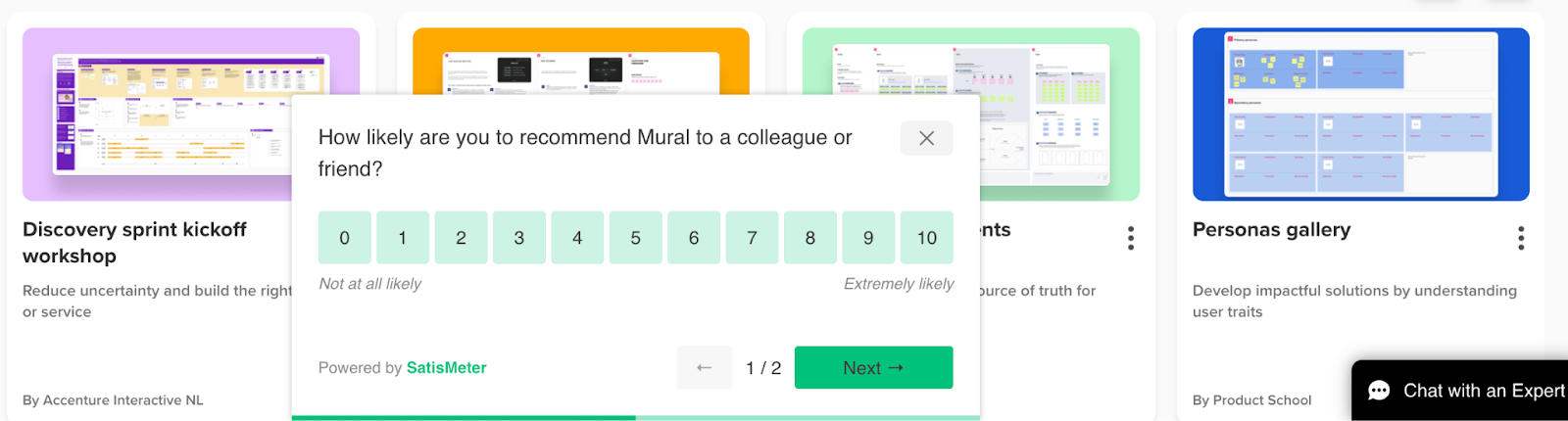 Screenshot of Mural giving feedback widget