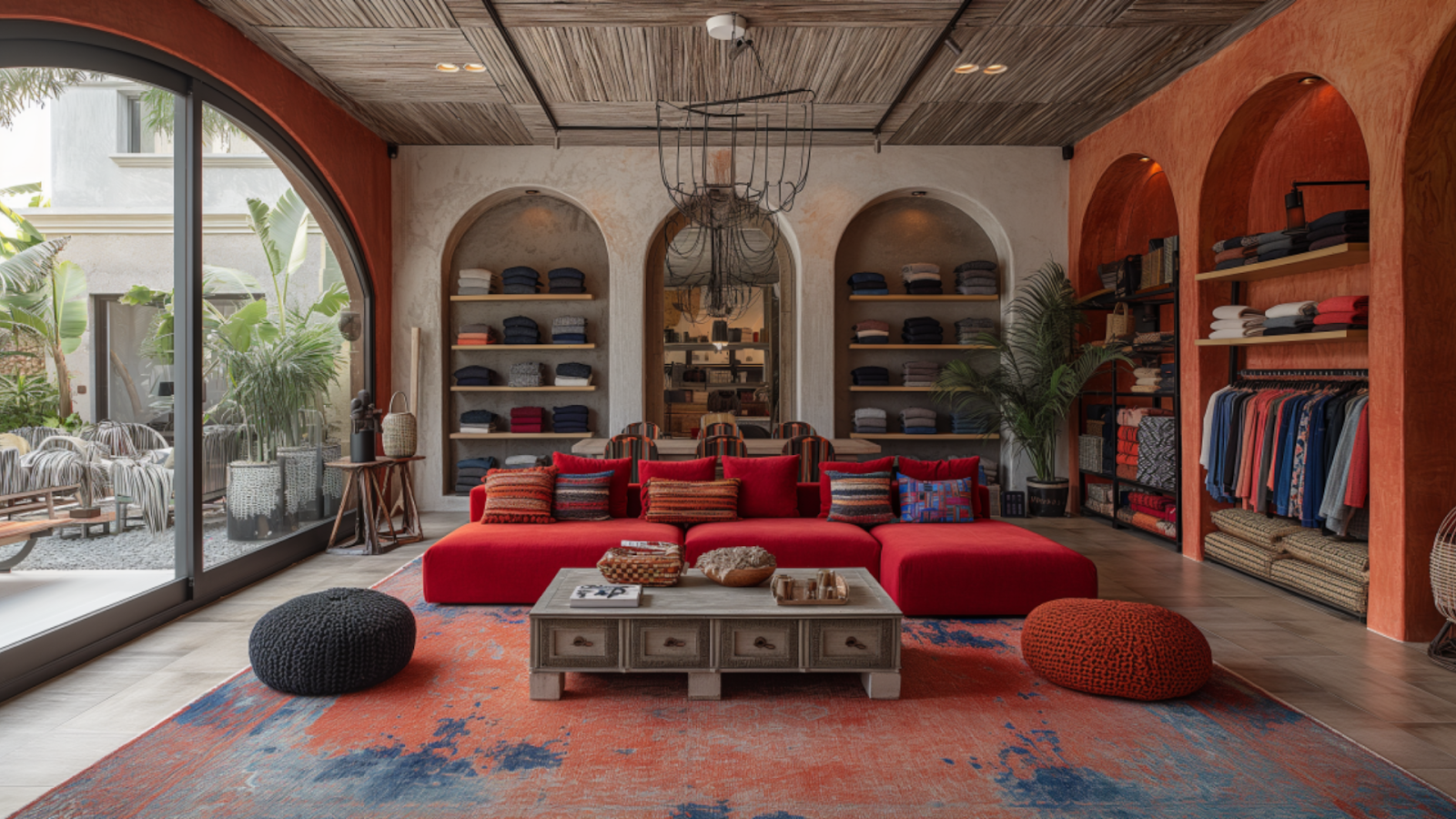 Inside a stylish and chic fashion boutique in Playa del Carmen.
