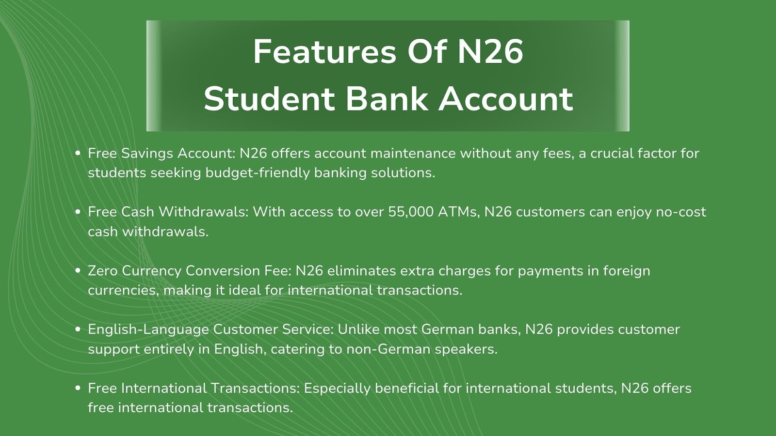 Features of German N26 student bank account