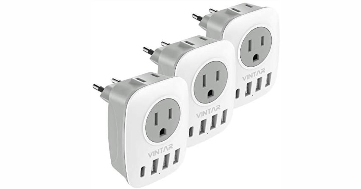 European Travel Plug Adapter by VINTAR (3-Pack)