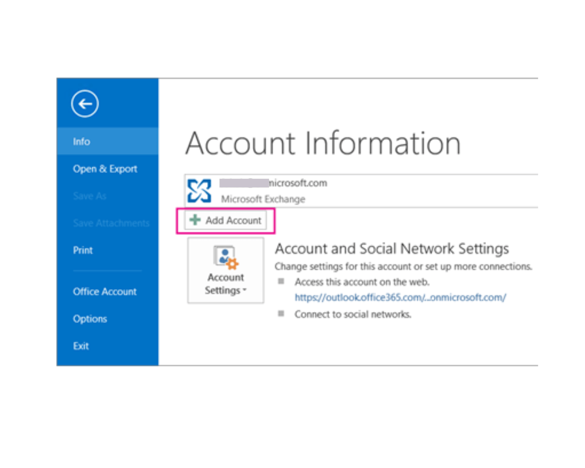 Add account button on the Account Information page