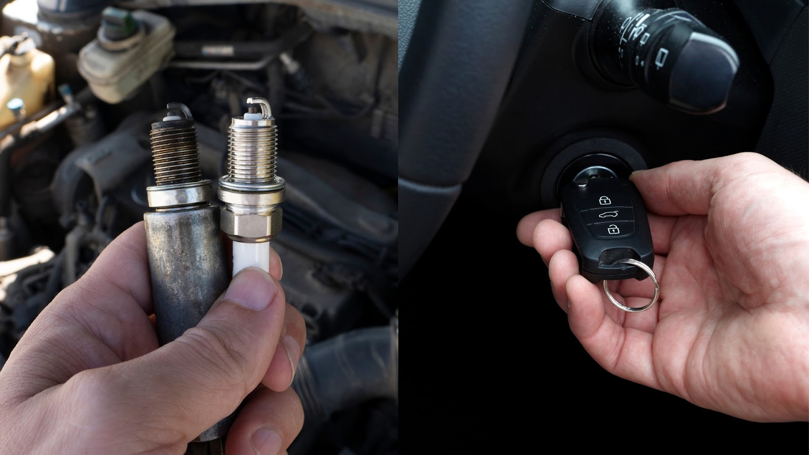 A technician showing the internal and external hardware of a  car ignition
