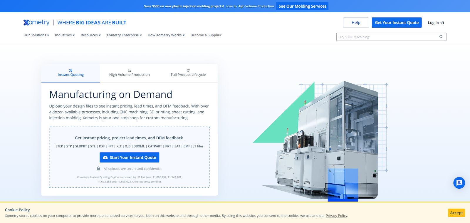 A screenshot of Xometry's website