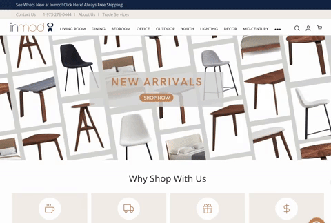 Modern furniture retailer inmod keeps its sticky menu visible without getting in the way