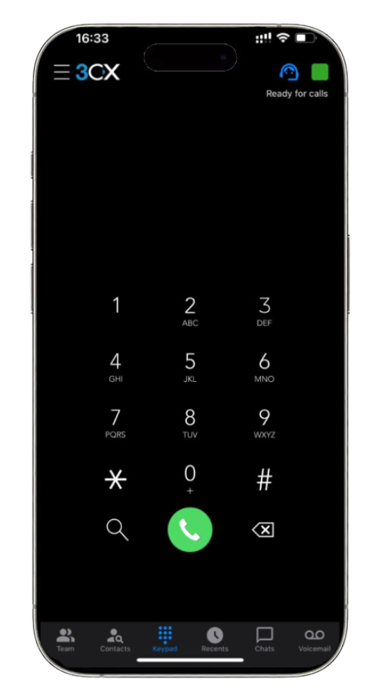Captura de tela do aplicativo móvel 3CX no dispositivo iOS iPhone 15 Pro Max