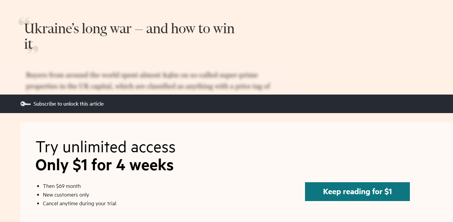 Hard Paywall. Приклад The Financial Times