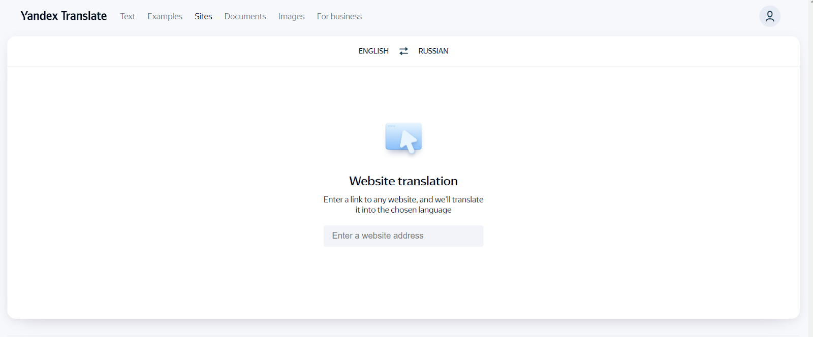 Translating web pages with Yandex Translate