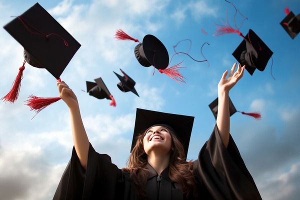 Celebrate bachelor's degree accomplishment with a cap in the air