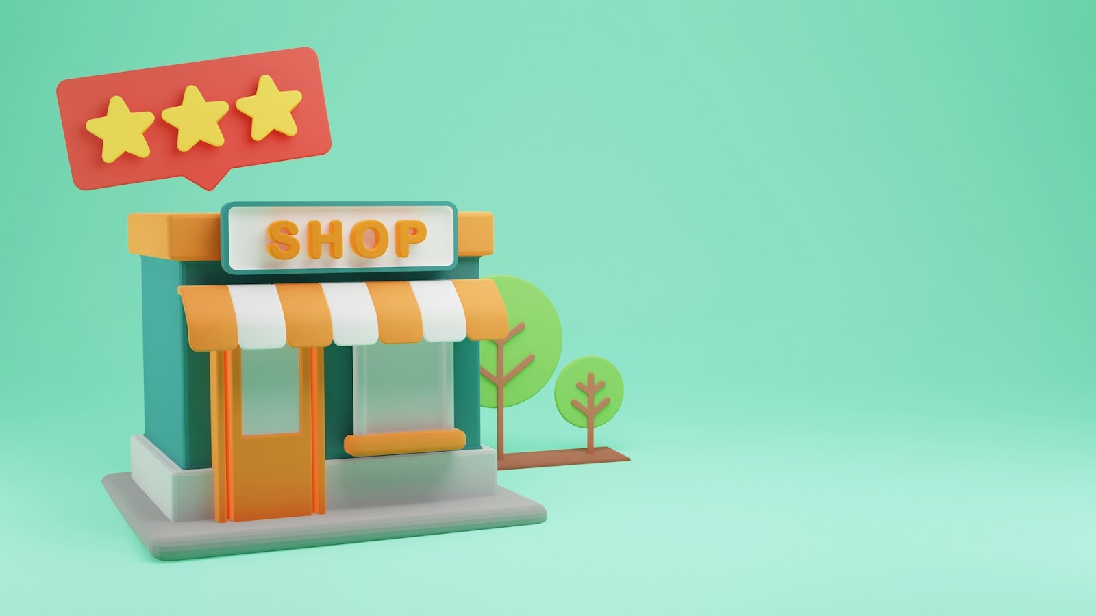 An animated image of a shop in a green background