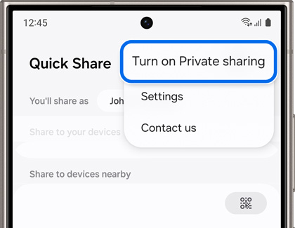 Turn on Private sharing highlighted in Quick Share