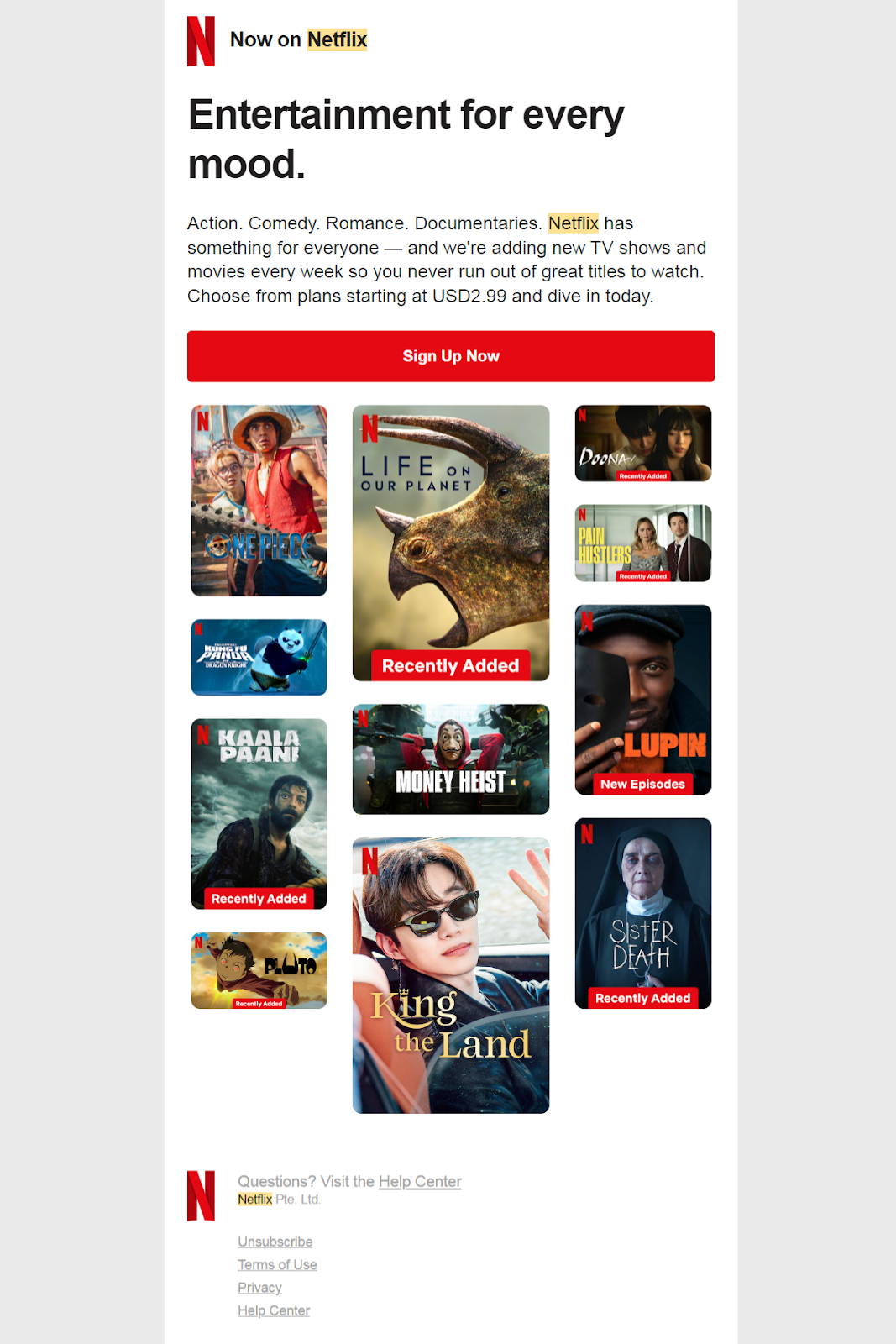 Netflix email newsletter example