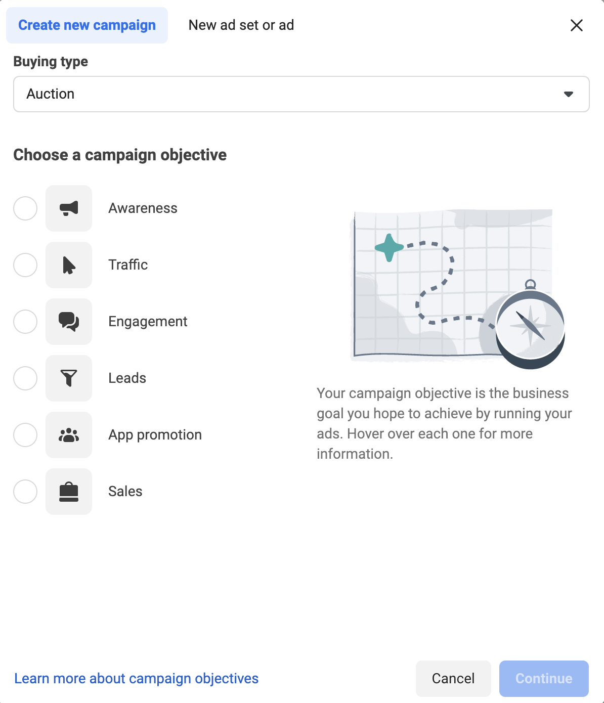 create a new campaign page in meta ads manager
