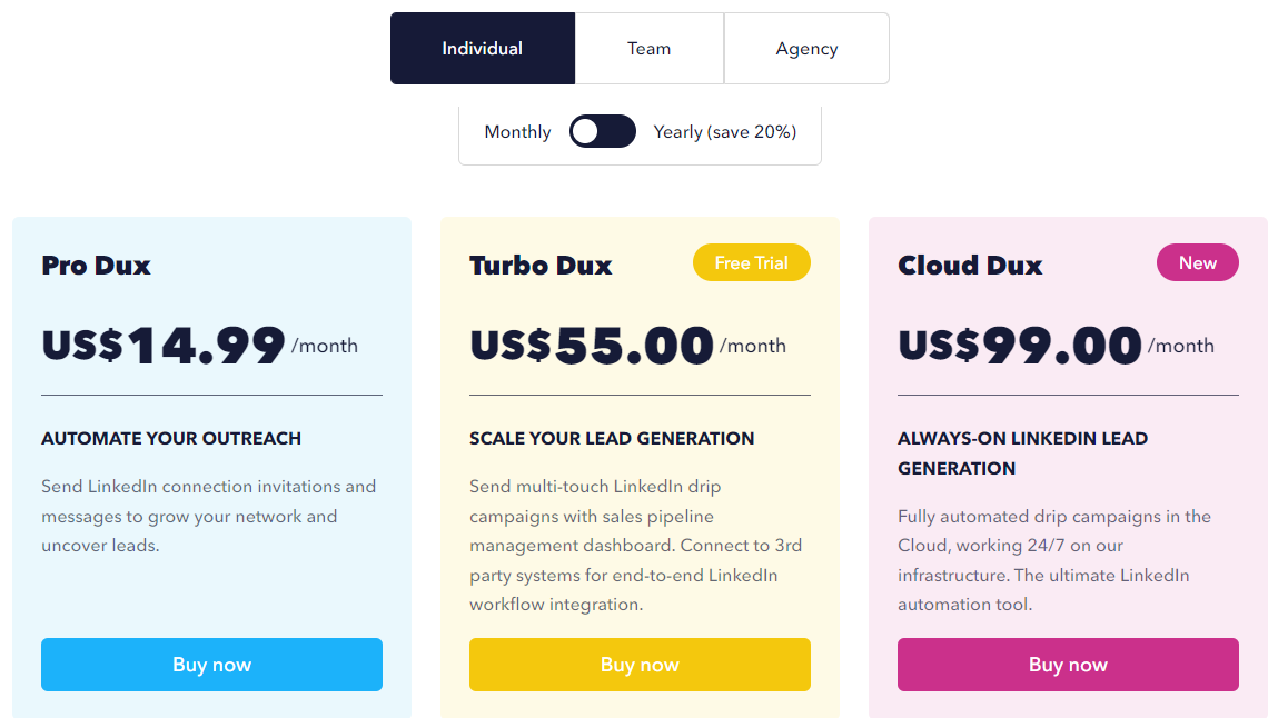 Dux-Soup Pricing Plans