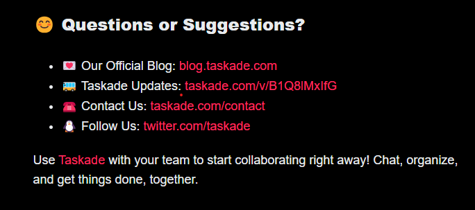 Customer Support for Taskade