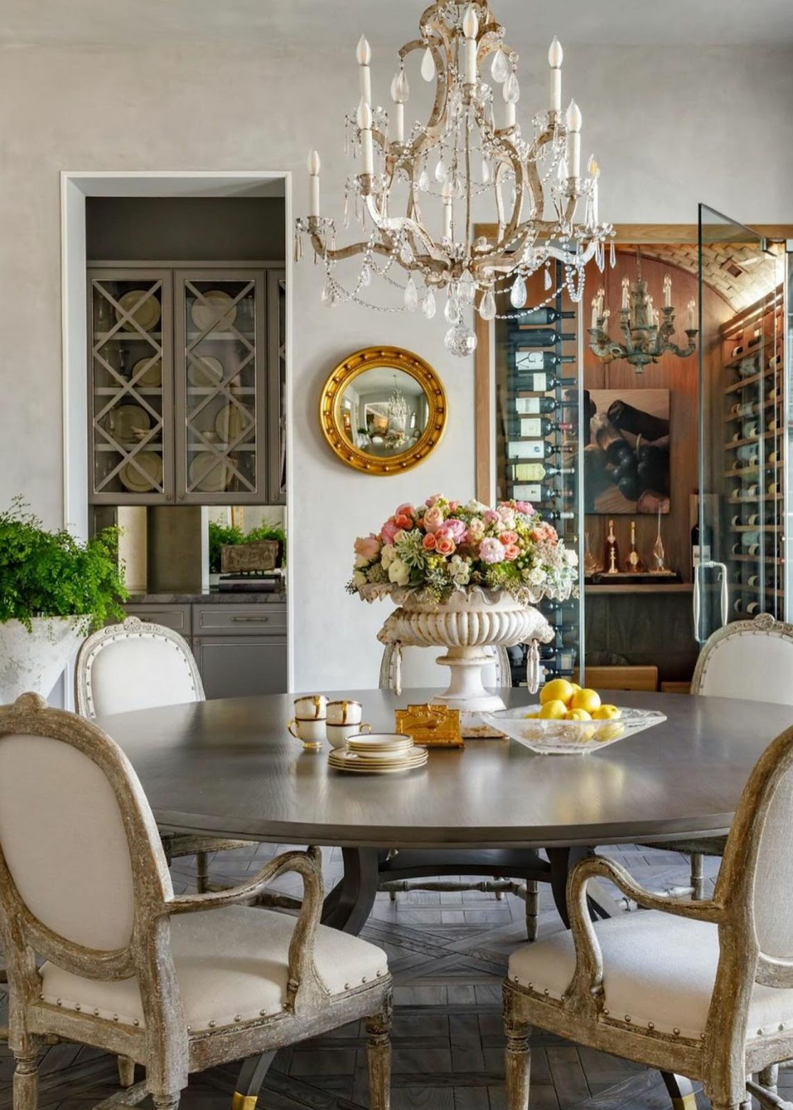 Vintage Dining Table with Chandelier