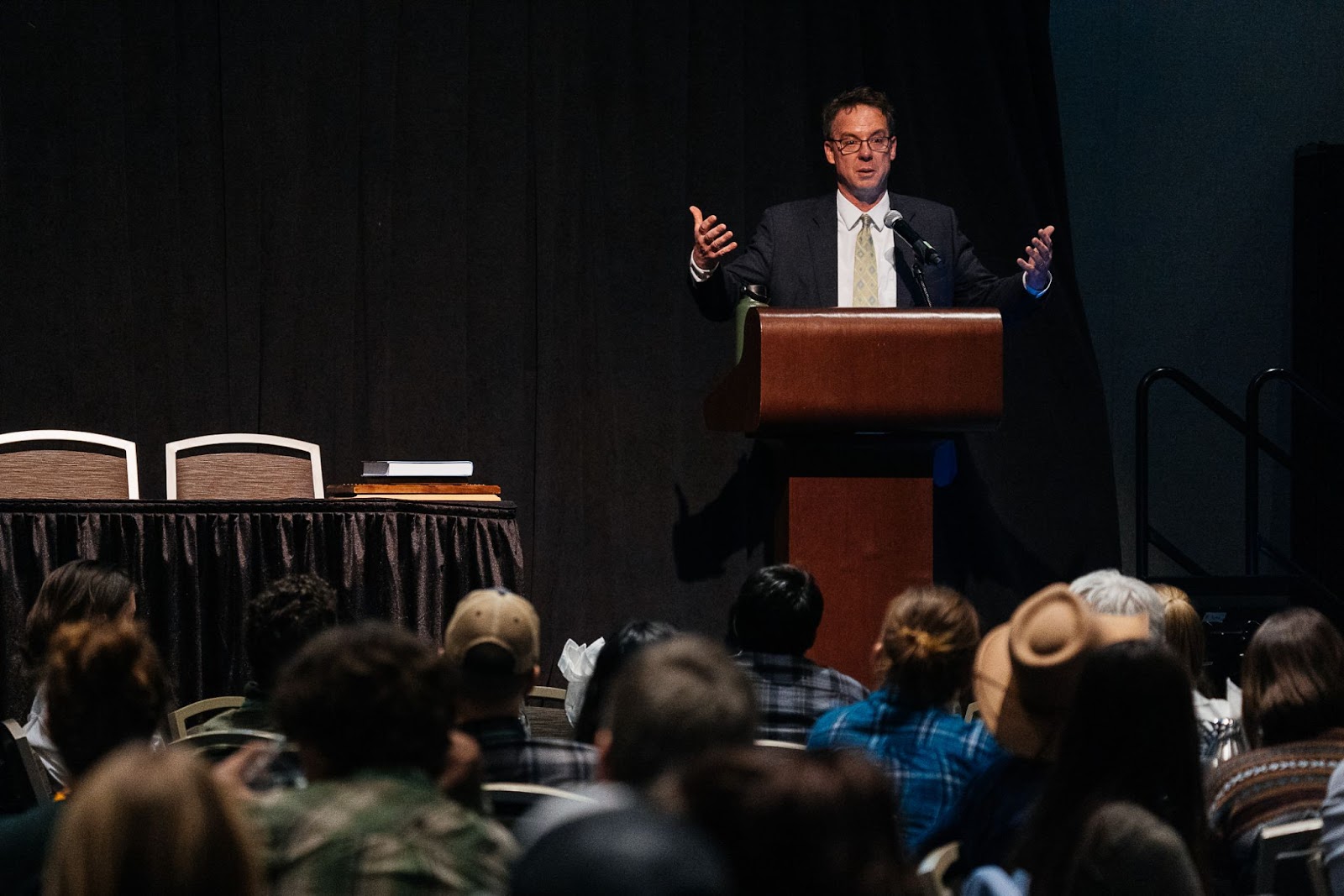 CPW Director Jeff Davis gives a keynote address to the Colorado Chapter of The Wildlife Society during an annual meeting in Pueblo on Feb. 8, 2024.