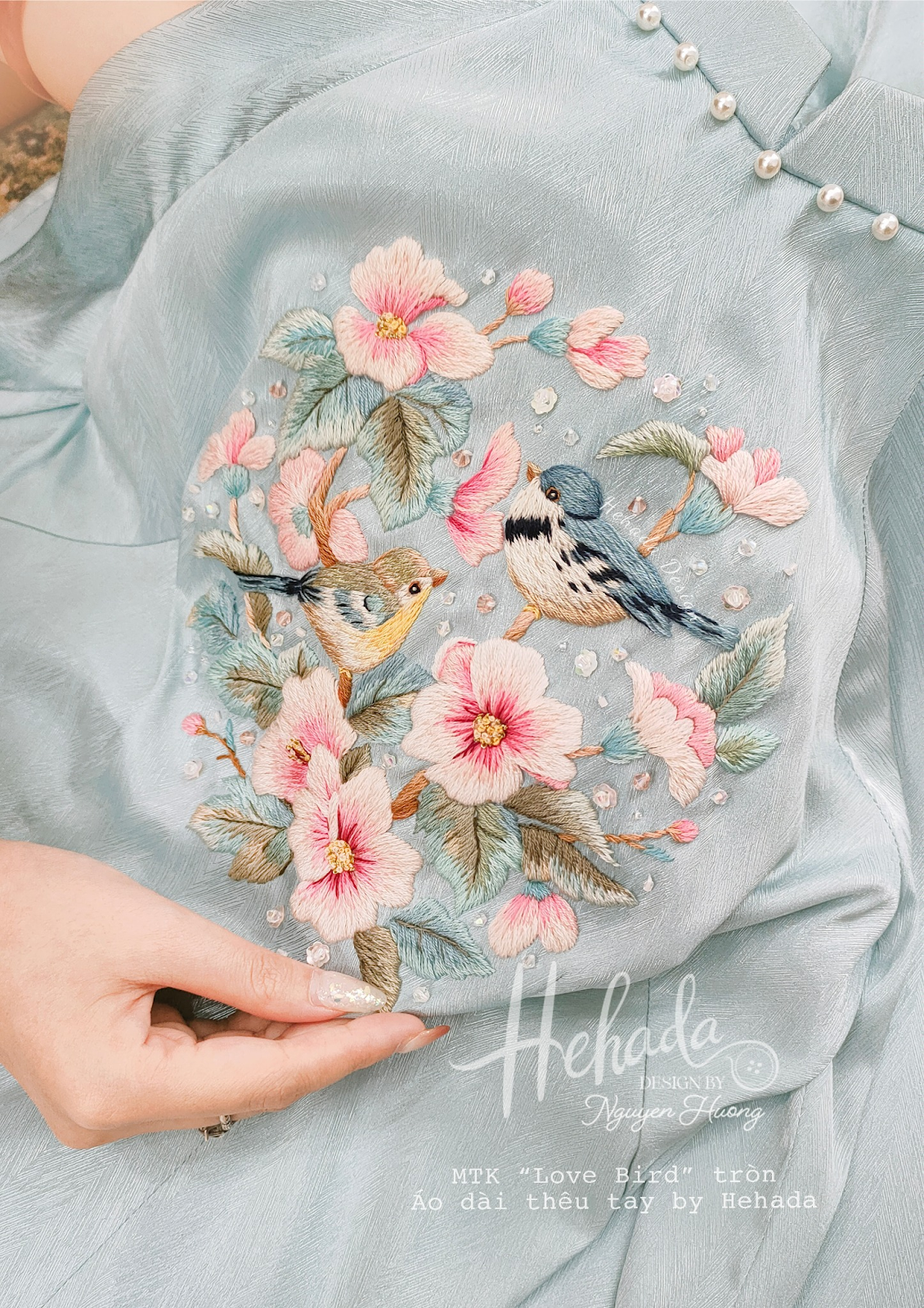 Họa tiết thêu áo dài LoveBird Baby