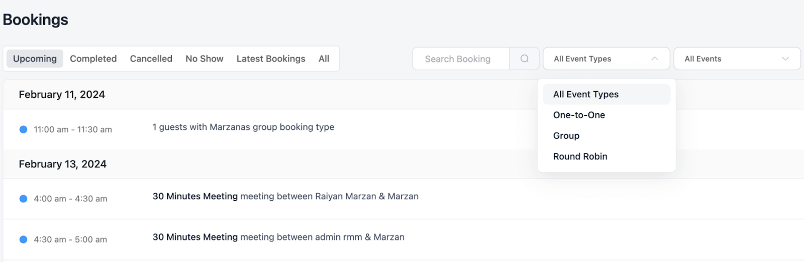 Filter Appointments by Meeting Types