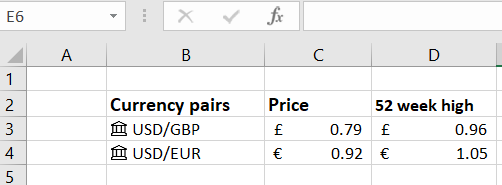 Getting exchange rates data in Excel