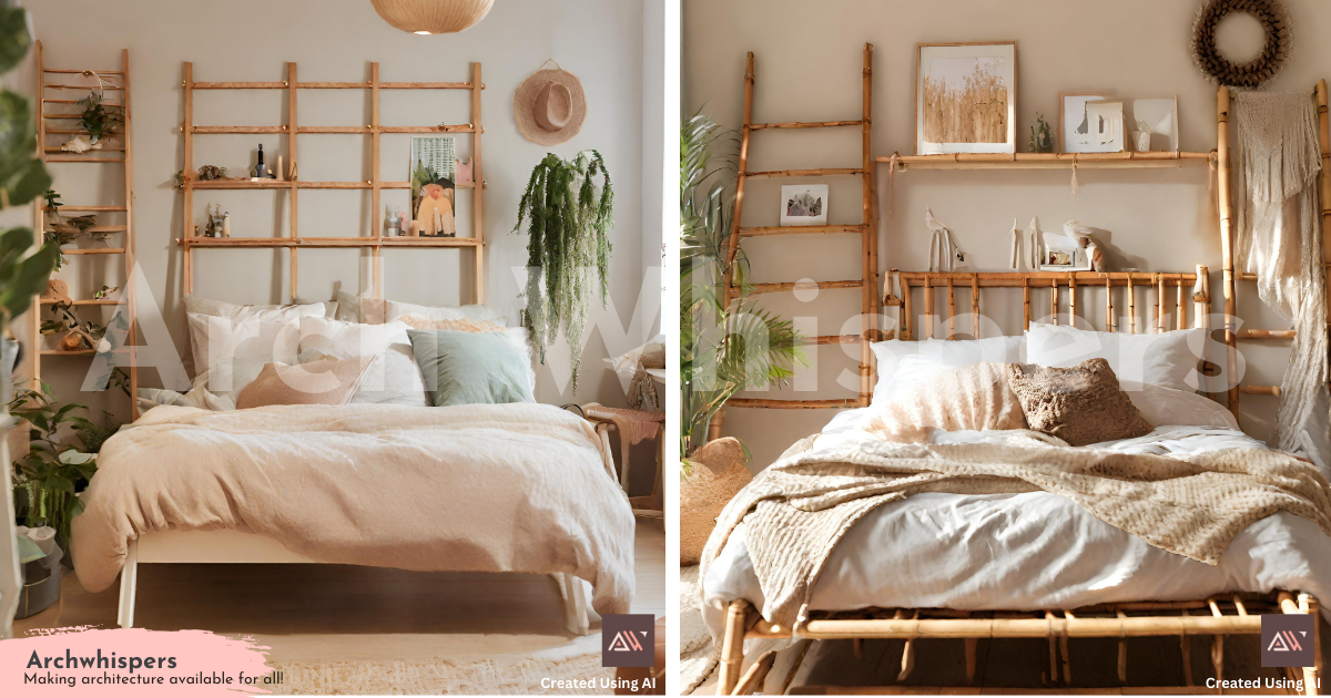 Relaxing Bedroom With Bamboo Bed and Ladder Headboards