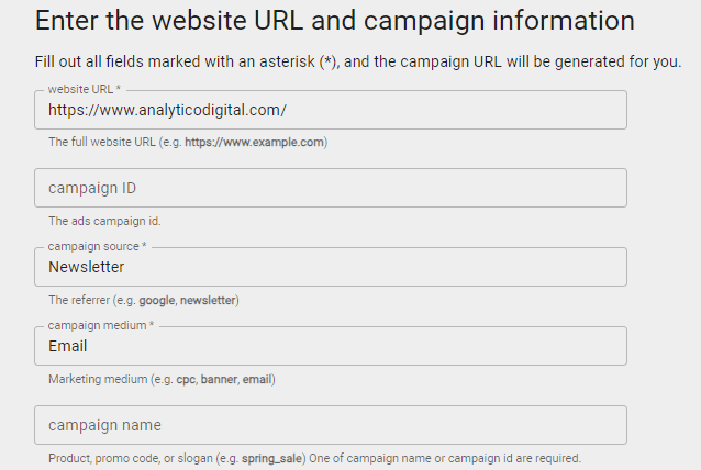 Enter campaign utm parameters in the URL builder