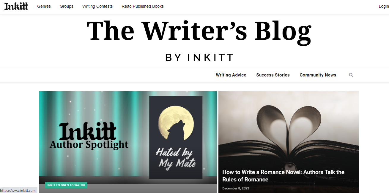 Inkitt Writer’s Blog Webpage