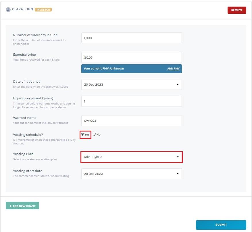 add vesting schedule 