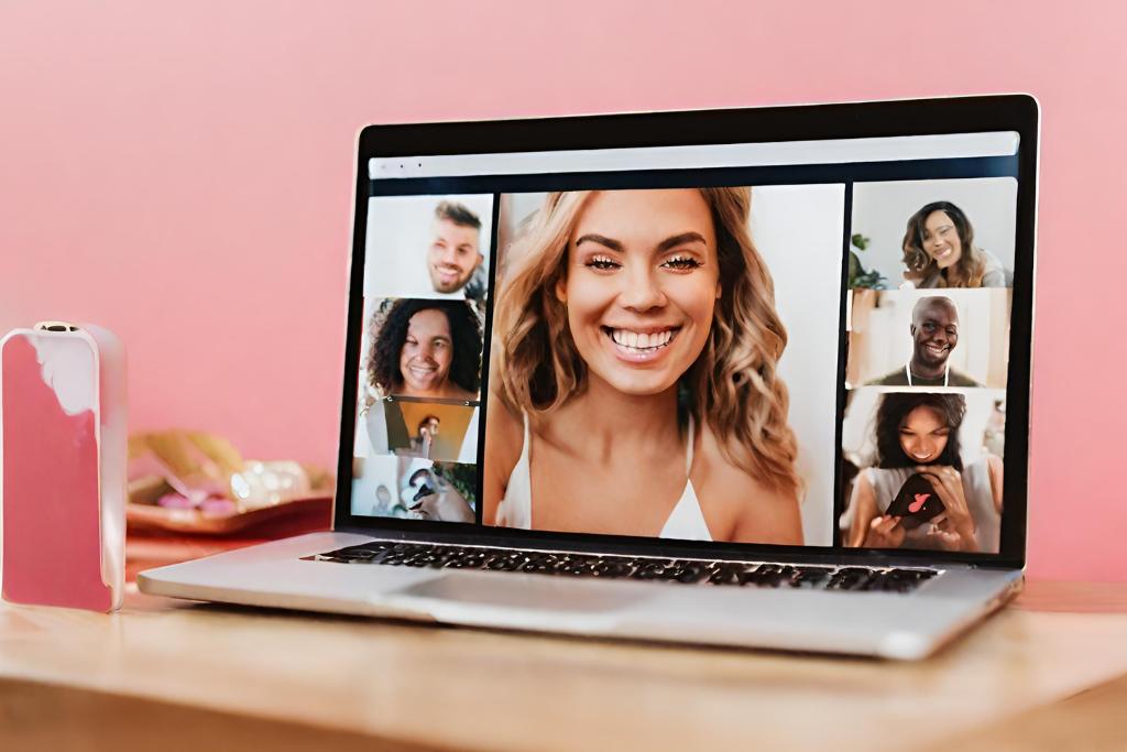 This image shows a laptop featuring a woman's face.