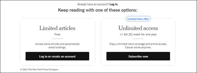 Metered Paywall. Приклад The New York Times