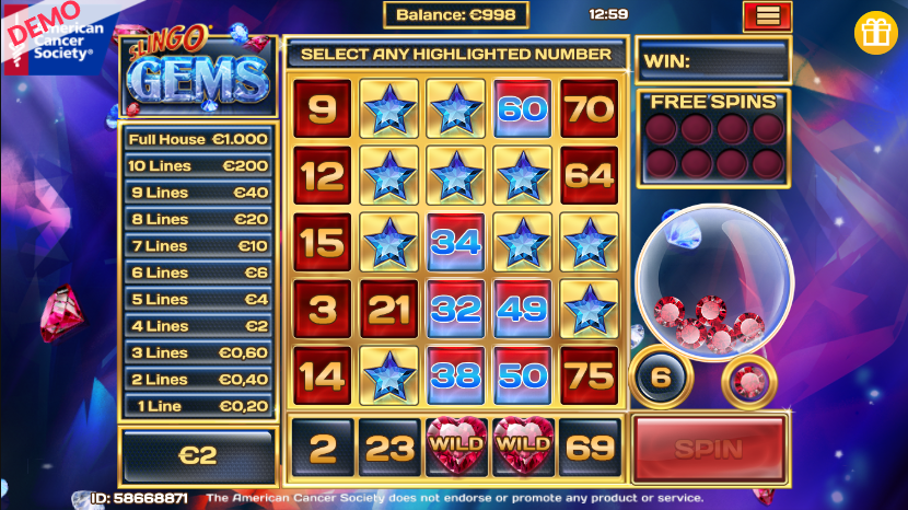 Online slot game called slingo gems, a slot game of numbers and if you match more lines, you will win more. 