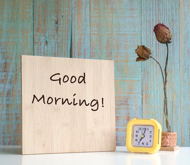 Good Morning Wooden Frame With Clock