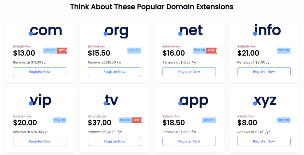 Popular Domain Extensions