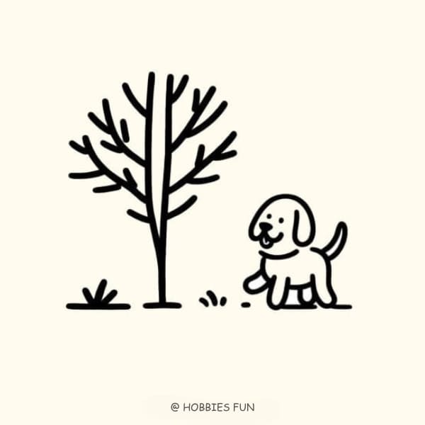 kawaii cute tree drawing, Tree and Dog