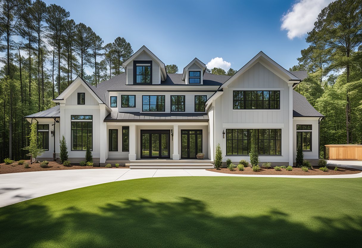 A modern, sleek custom home with innovative design features in Cary, NC. The exterior showcases clean lines and large windows, while the interior boasts open concept living spaces and high-tech amenities