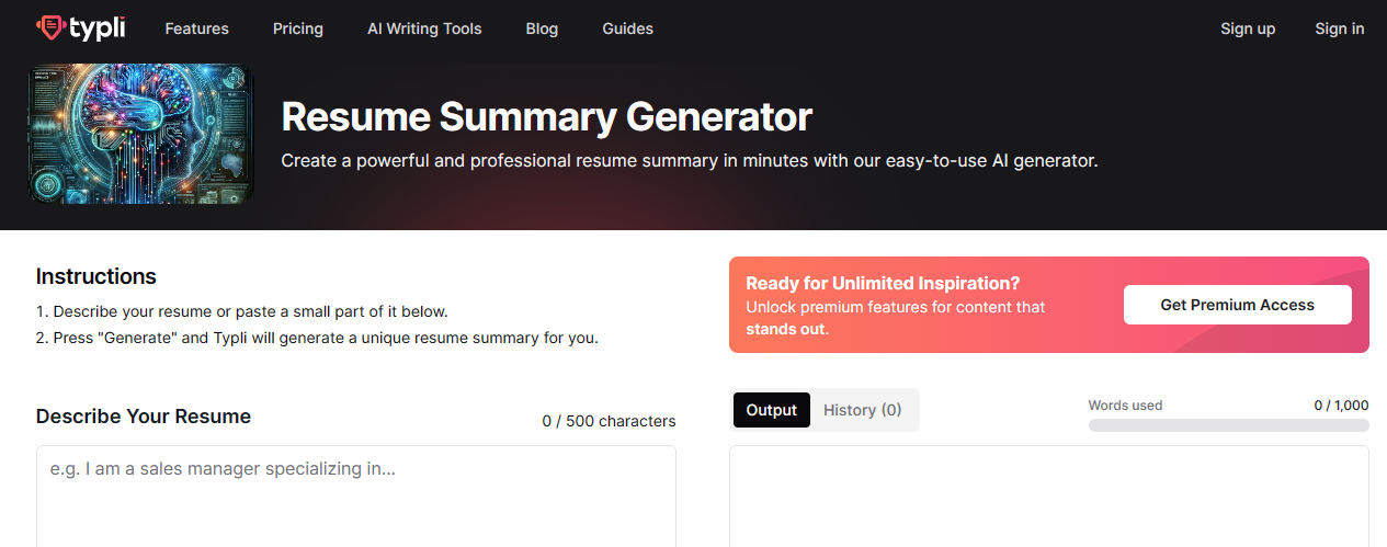 Typli.ai Resume Summary Generator