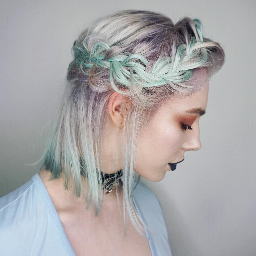 Multi-Color Crown Braids for Short Hair