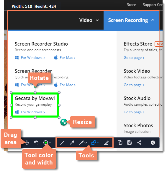 Screenshot Features for Movavi Screen Recorder