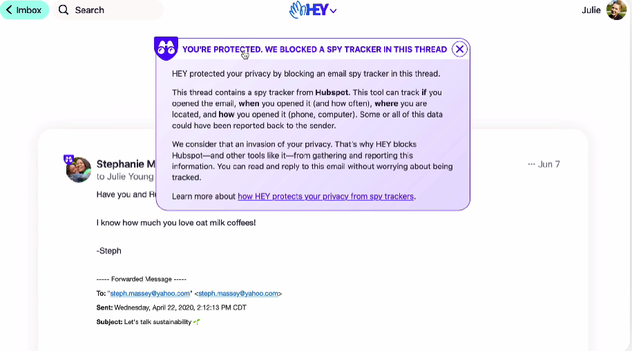 Blocking Email Spies for Hey Email