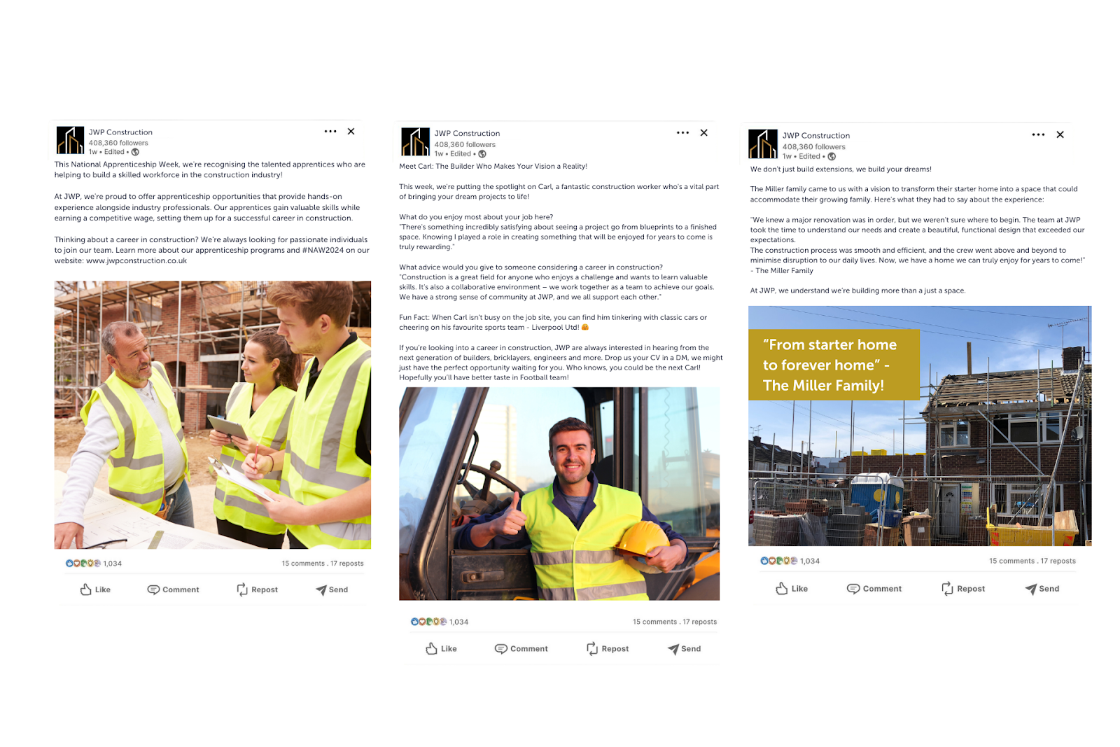 Example construction company soical media posts