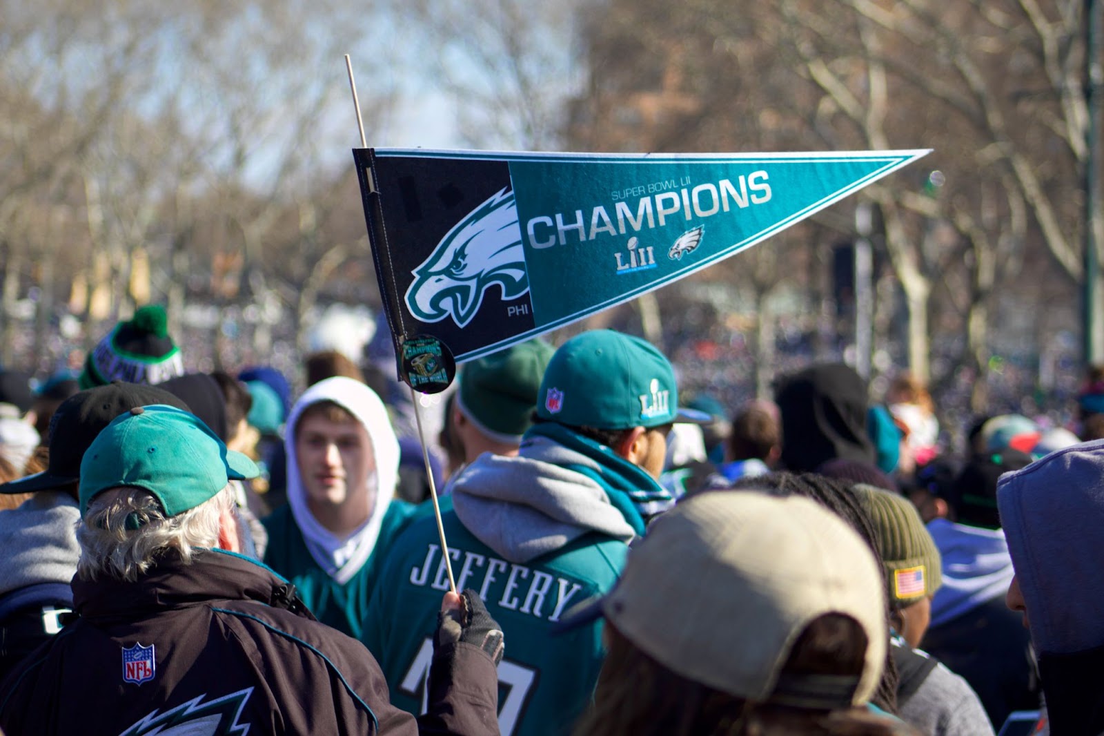 Fans of the NFL Team called the Philadelphia Eagles flocking to watch their team play.