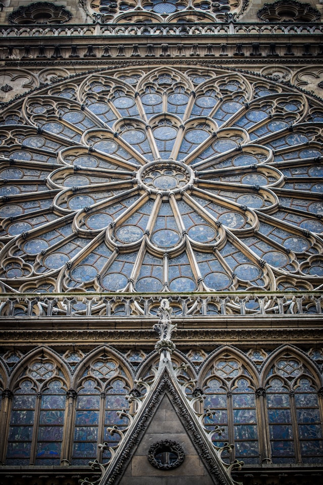 Gothic architecture church with an intricately carved rose window