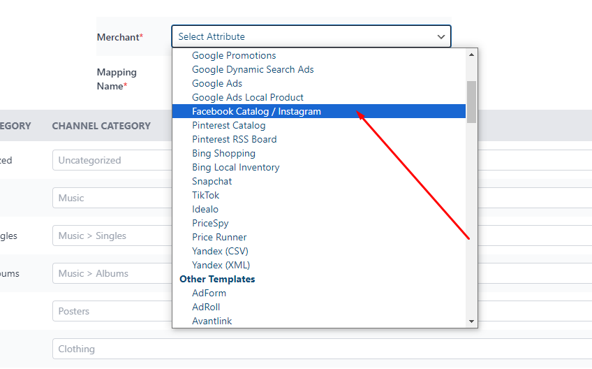 Category mapping for Facebook product feed template