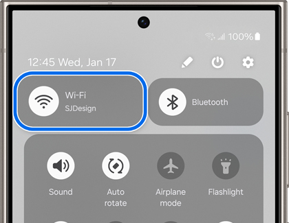 Wi-Fi highlighted in the Quick settings panel on a Galaxy phone