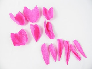 Petals sit on the white paper background, slightly curled inward to mimic the shape of a natural rose. 