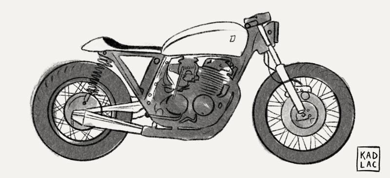 A drawing of a motorcycle