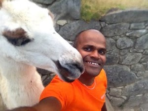 Selfie with Llama at Machu Picchu