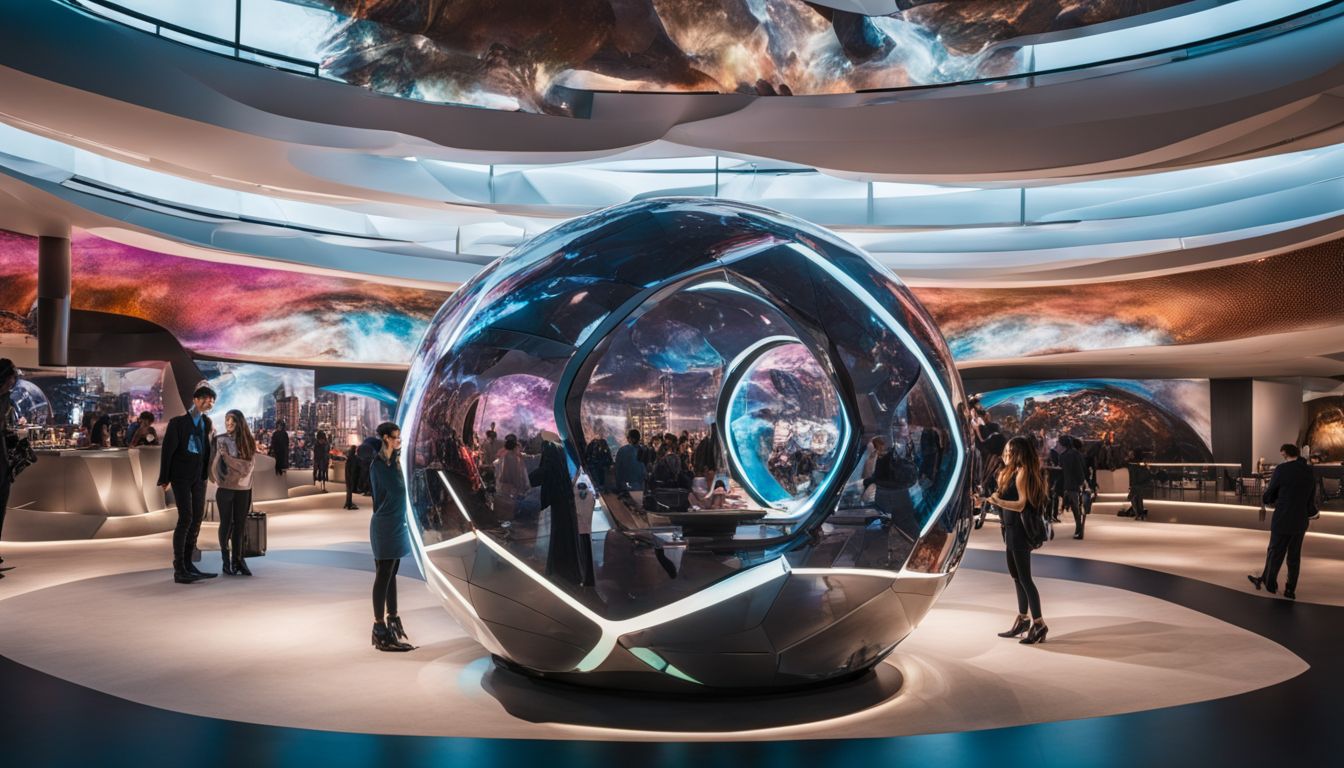 The futuristic interior of The Sphere with a massive 360-degree screen.