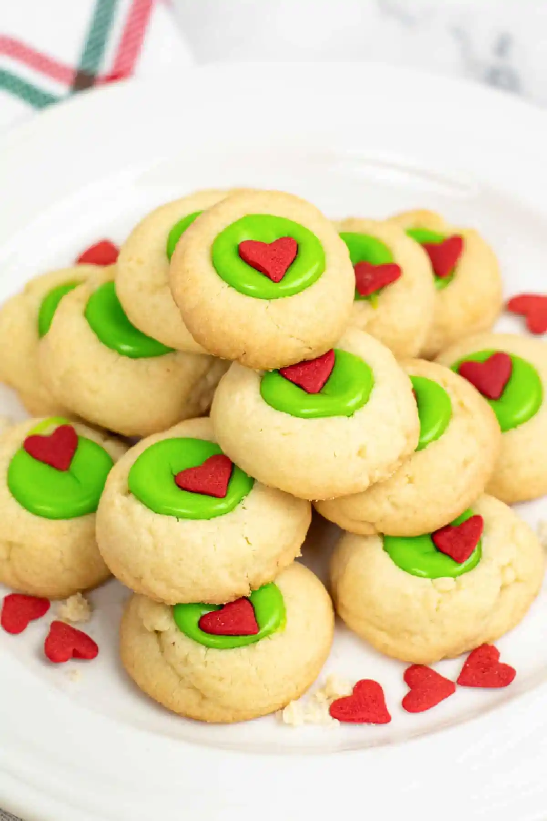 grinch inspired thumbprint cookies 